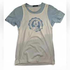 Dolce & Gabbana Italia Academia Blue & Cream Layered Short Sleeve Top Size 46